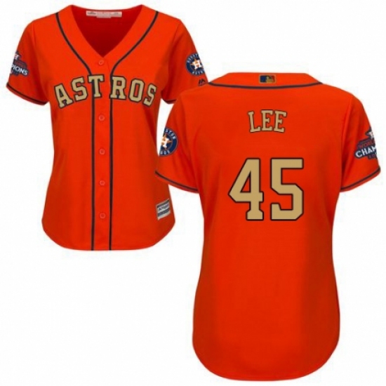 Women's Majestic Houston Astros 45 Carlos Lee Authentic Orange Alternate 2018 Gold Program Cool Base MLB Jersey - Click Image to Close