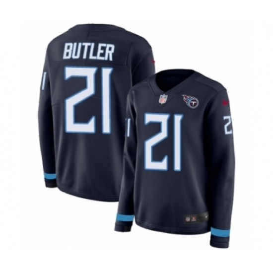 Women's Nike Tennessee Titans 21 Malcolm Butler Limited Navy Blue Therma Long Sleeve NFL Jersey