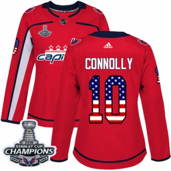 Women's Adidas Washington Capitals 10 Brett Connolly Authentic Red USA Flag Fashion 2018 Stanley Cup Final Champions NHL Jersey