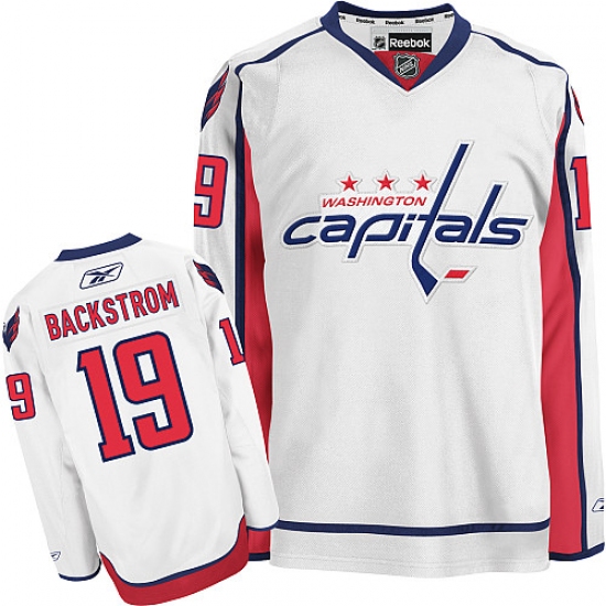 Women's Reebok Washington Capitals 19 Nicklas Backstrom Authentic White Away NHL Jersey