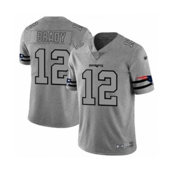 Men's New England Patriots 12 Tom Brady Limited Gray Team Logo Gridiron Football Jersey
