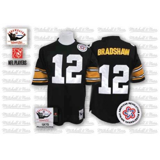 Mitchell And Ness Pittsburgh Steelers 12 Terry Bradshaw Black Team Color Authentic Throwback NFL Jersey