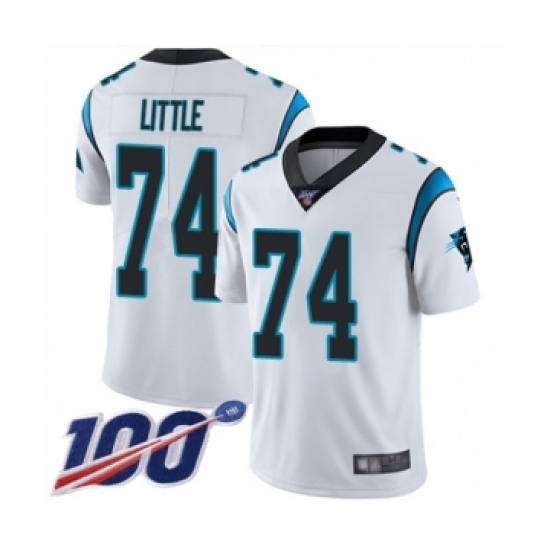 Men's Carolina Panthers 74 Greg Little White Vapor Untouchable Limited Player 100th Season Football Jersey