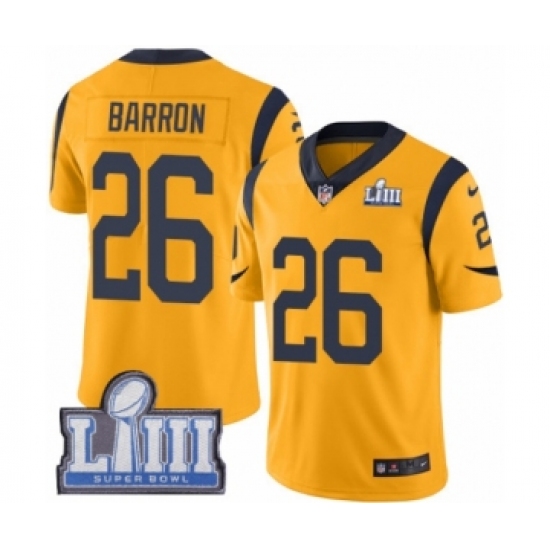 Youth Nike Los Angeles Rams 26 Mark Barron Limited Gold Rush Vapor Untouchable Super Bowl LIII Bound NFL Jersey