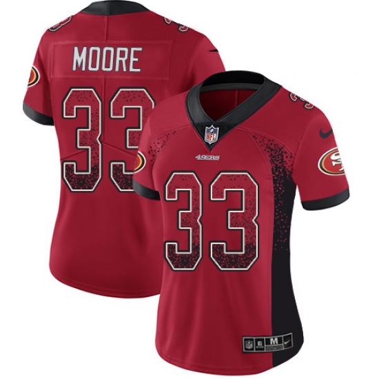 Women's Nike San Francisco 49ers 33 Tarvarius Moore Limited Red Rush Drift Fashion NFL Jersey