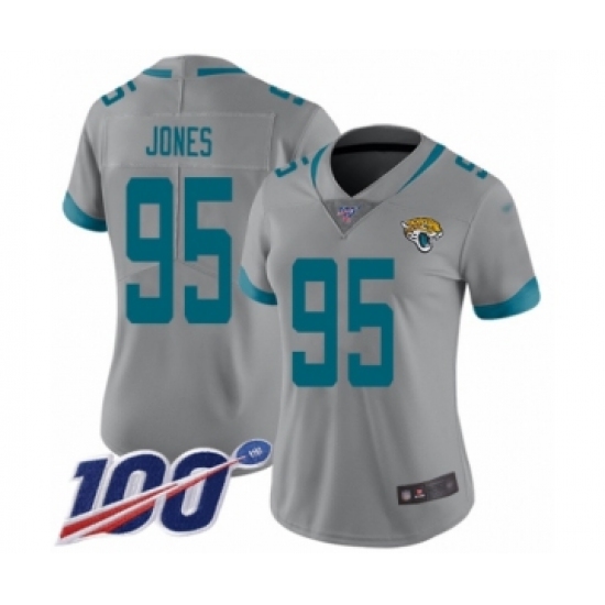 Women's Jacksonville Jaguars 95 Abry Jones Silver Inverted Legend Limited 100th Season Football Jersey