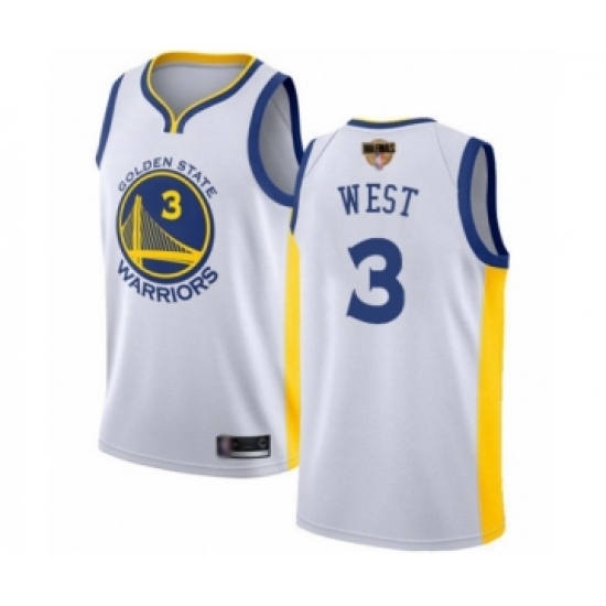 Men's Golden State Warriors 3 David West Swingman White 2019 Basketball Finals Bound Basketball Jersey - Association Edition