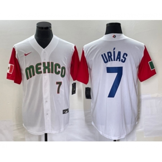 Men's Mexico Baseball 7 Julio Urias Number 2023 White Red World Classic Stitched Jersey5