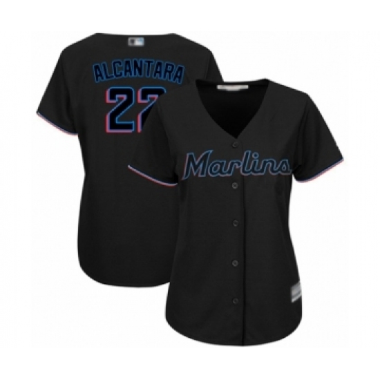 Women's Miami Marlins 22 Sandy Alcantara Authentic Black Alternate 2 Cool Base Baseball Jersey