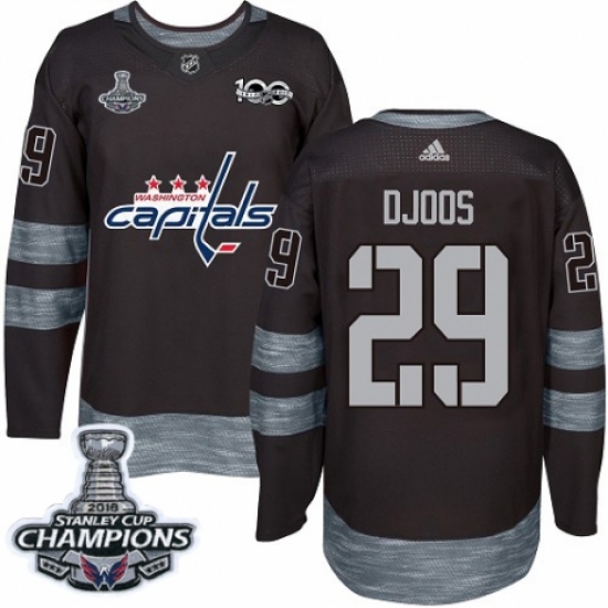 Men's Adidas Washington Capitals 29 Christian Djoos Authentic Black 1917-2017 100th Anniversary 2018 Stanley Cup Final Champions NHL Jersey