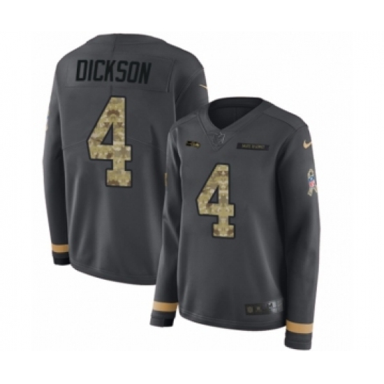 Women's Nike Seattle Seahawks 4 Michael Dickson Limited Black Salute to Service Therma Long Sleeve NFL Jersey