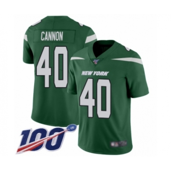 Men's New York Jets 40 Trenton Cannon Green Team Color Vapor Untouchable Limited Player 100th Season Football Jersey