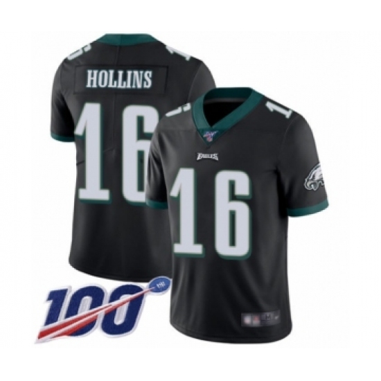 Men's Philadelphia Eagles 16 Mack Hollins Black Alternate Vapor Untouchable Limited Player 100th Season Football Jersey