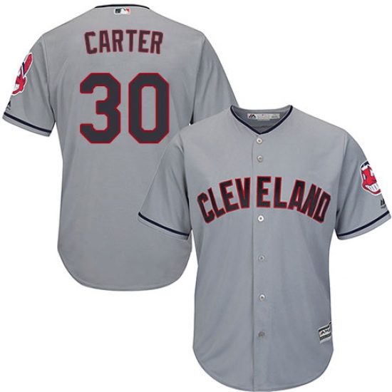 Men's Majestic Cleveland Indians 30 Joe Carter Replica Grey Road Cool Base MLB Jersey