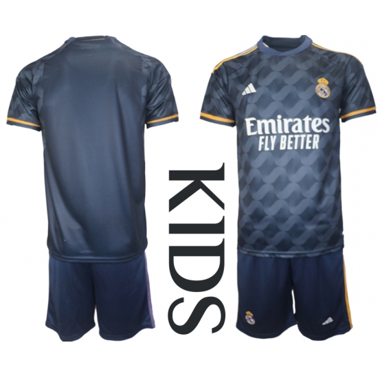 kids Real Madrid Blank 2023-24 Navy Away Soccer Jersey