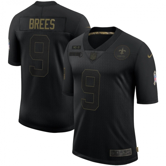 Men's New Orleans Saints 9 Drew Brees Black Nike 2020 Salute To Service Limited Jersey