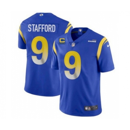 Men's Los Angeles Rams 2022 9 Matthew Stafford Blue With 4-star C Patch Stitched NFL Jersey