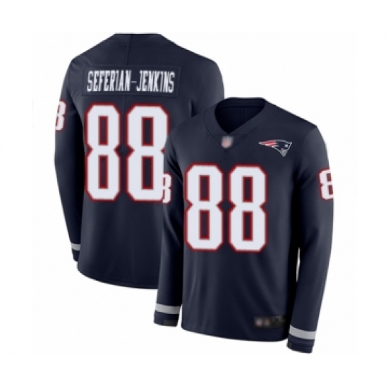 Men's New England Patriots 88 Austin Seferian-Jenkins Limited Navy Blue Therma Long Sleeve Football Jersey