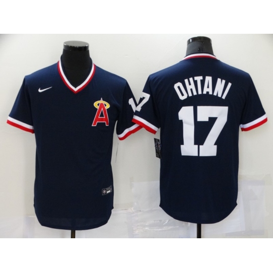 Men's Los Angeles Angels of Anaheim 17 Shohei Ohtani Navy Throwback Authentic Jersey