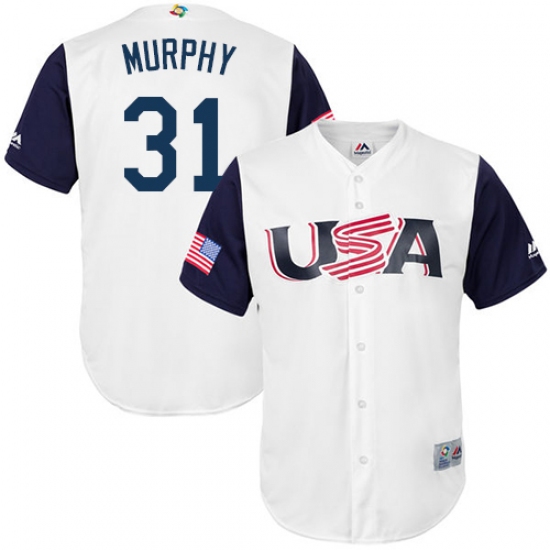 Men's USA Baseball Majestic 31 Daniel Murphy White 2017 World Baseball Classic Replica Team Jersey