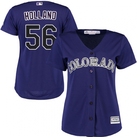 Women's Majestic Colorado Rockies 56 Greg Holland Replica Purple Alternate 1 Cool Base MLB Jersey