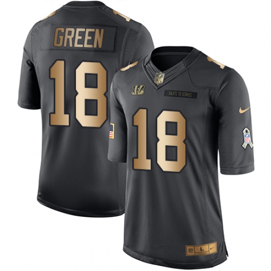 Men's Nike Cincinnati Bengals 18 A.J. Green Limited Black/Gold Salute to Service NFL Jersey