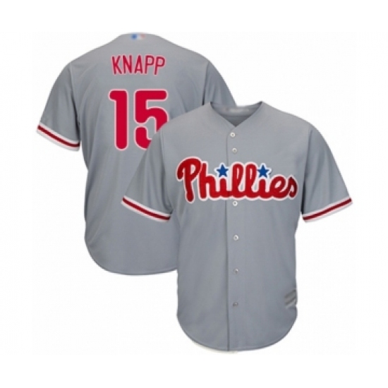 Youth Philadelphia Phillies 15 Andrew Knapp Authentic Grey Road Cool Base Baseball Player Jersey