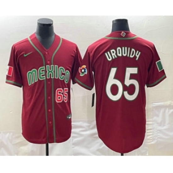 Men's Mexico Baseball 65 Giovanny Gallegos Number 2023 Red World Classic Stitched Jersey1