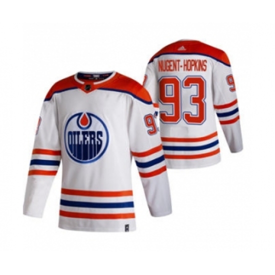 Men's Edmonton Oilers 93 Ryan Nugent-Hopkins White 2020-21 Reverse Retro Alternate Hockey Jersey