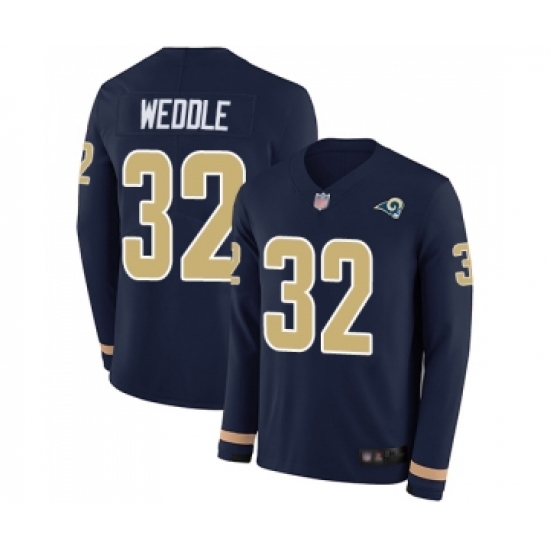 Men's Los Angeles Rams 32 Eric Weddle Limited Navy Blue Therma Long Sleeve Football Jersey