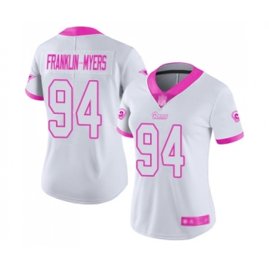 Women's Los Angeles Rams 94 John Franklin-Myers Limited White Pink Rush Fashion Football Jersey