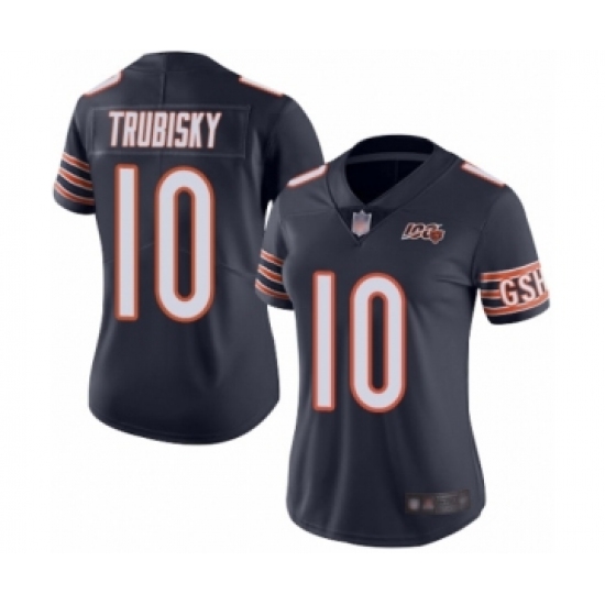 Women's Chicago Bears 10 Mitchell Trubisky Navy Blue Team Color 100th Season Limited Football Jersey