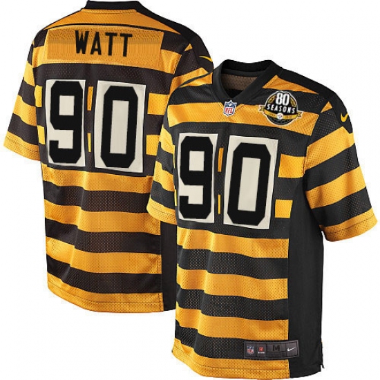 Youth Nike Pittsburgh Steelers 90 T. J. Watt Elite Yellow/Black Alternate 80TH Anniversary Throwback NFL Jersey