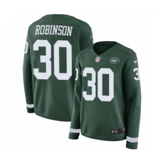 Women's Nike New York Jets 30 Rashard Robinson Limited Green Therma Long Sleeve NFL Jersey