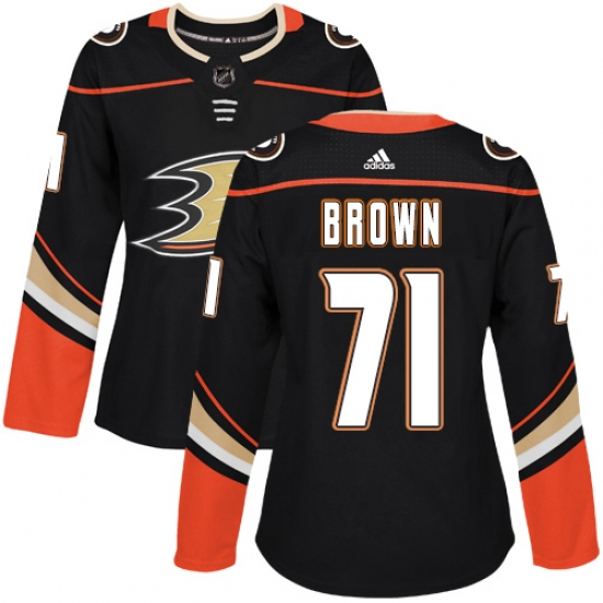 Women's Adidas Anaheim Ducks 71 J.T. Brown Authentic Black Home NHL Jersey