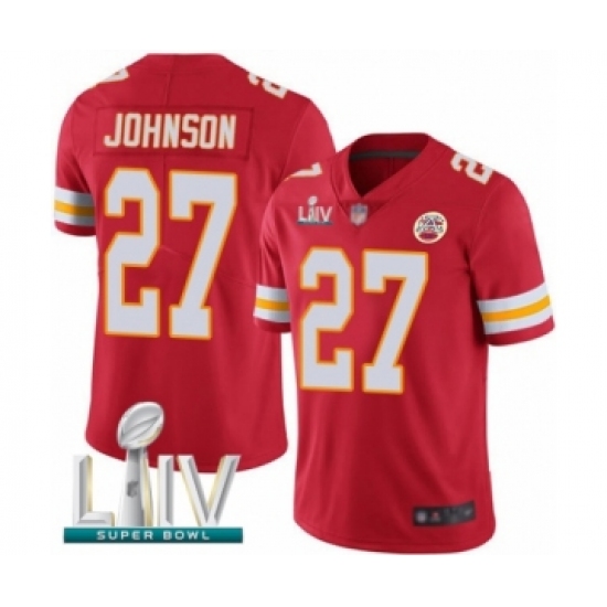 Youth Kansas City Chiefs 27 Larry Johnson Red Team Color Vapor Untouchable Limited Player Super Bowl LIV Bound Football Jersey