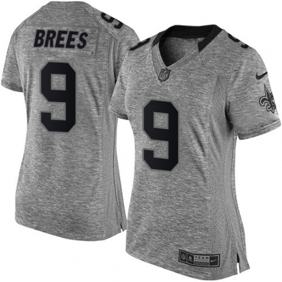 Women's Nike New Orleans Saints 9 Drew Brees Limited Gray Gridiron NFL Jersey
