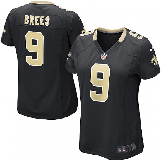 Women's Nike New Orleans Saints 9 Drew Brees Game Black Team Color NFL Jersey