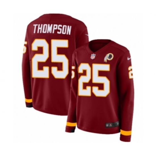Women's Nike Washington Redskins 25 Chris Thompson Limited Burgundy Therma Long Sleeve NFL Jersey