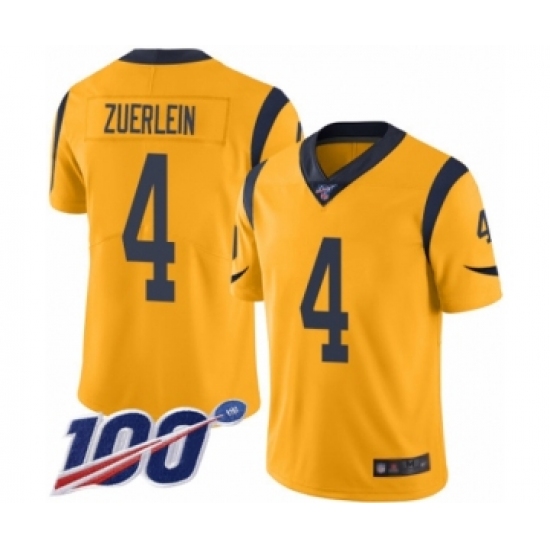 Men's Los Angeles Rams 4 Greg Zuerlein Limited Gold Rush Vapor Untouchable 100th Season Football Jersey