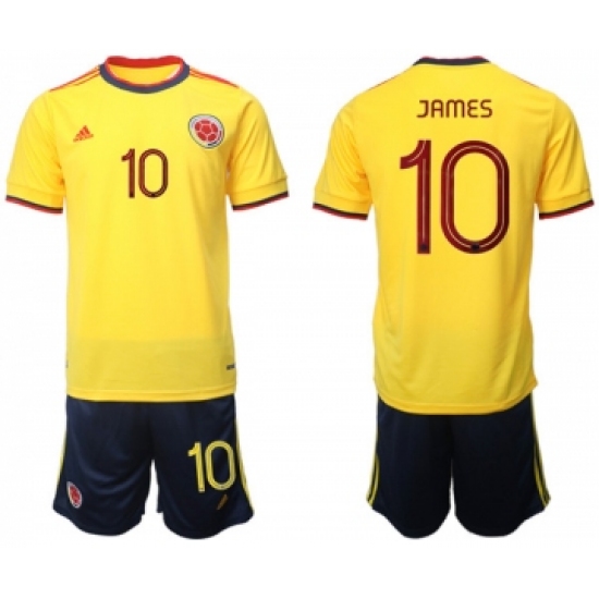 Men's Colombia 10 James Yellow Home Soccer Jersey Suit