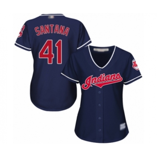 Women's Cleveland Indians 41 Carlos Santana Authentic Navy Blue Alternate 1 Cool Base Baseball Jersey
