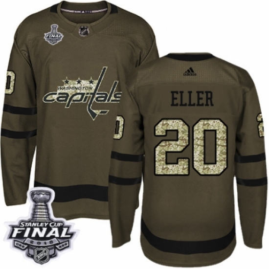 Men's Adidas Washington Capitals 20 Lars Eller Authentic Green Salute to Service 2018 Stanley Cup Final NHL Jersey