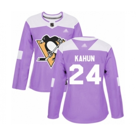 Women's Pittsburgh Penguins 24 Dominik Kahun Authentic Purple Fights Cancer Practice Hockey Jersey