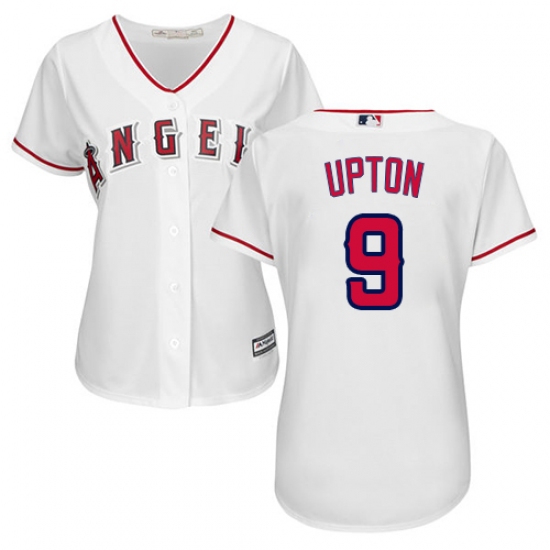 Women's Majestic Los Angeles Angels of Anaheim 9 Justin Upton Replica White Home Cool Base MLB Jersey