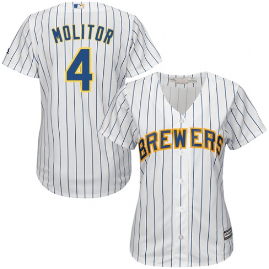 Women's Majestic Milwaukee Brewers 4 Paul Molitor Authentic White Alternate Cool Base MLB Jersey