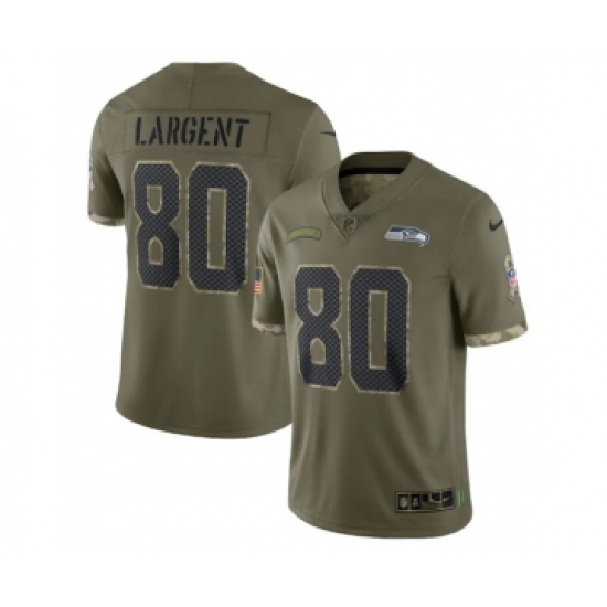 Men's Seattle Seahawks 80 Steve Largent 2022 Olive Salute To Service Limited Stitched Jersey