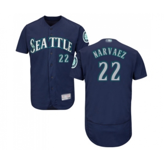 Men's Seattle Mariners 22 Omar Narvaez Navy Blue Alternate Flex Base Authentic Collection Baseball Jersey