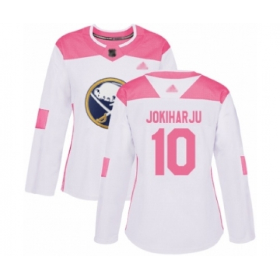 Women's Buffalo Sabres 10 Henri Jokiharju Authentic White Pink Fashion Hockey Jersey