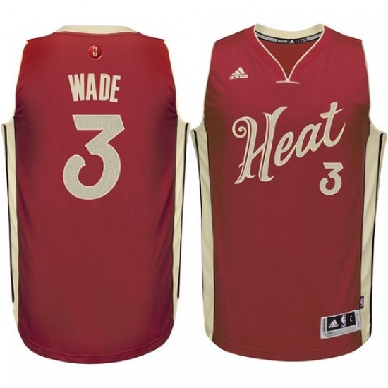 Men's Adidas Miami Heat 3 Dwyane Wade Authentic Red 2015-16 Christmas Day NBA Jersey